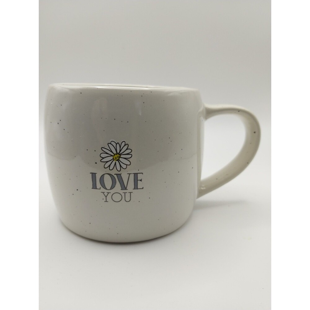Karma (Daisy) LOVE YOU Oversized Coffee Mug Cup  15 oz. Speckled Stoneware